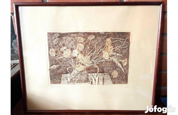 Túry Mária Őszi csokor régi színezett rézkarc keretezve