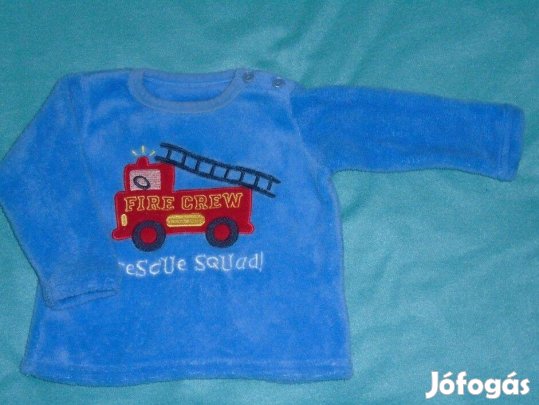 Tűzoltó autós mintás puha pulóver 9-12 hó (méret 74 / 80)