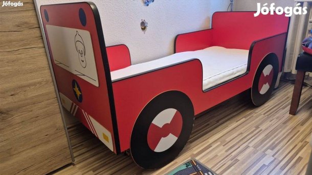 Tűzoltóautó ágy leesésgátlóval + ágyrács + IKEA matrac - tűzoltóautós