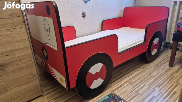 Tűzoltóautó ágy leesésgátlóval + ágyrács + IKEA matrac - tűzoltóautós