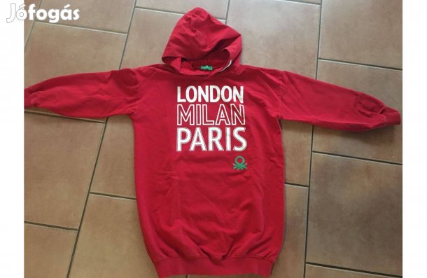 Tűzpiros 134-140 Benetton kapucnis pulóver!