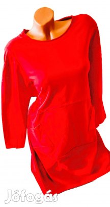 Tűzpiros Elöl szabott Zsebes Tunika Ruha. Méret: 46-48 Kód: TU 85