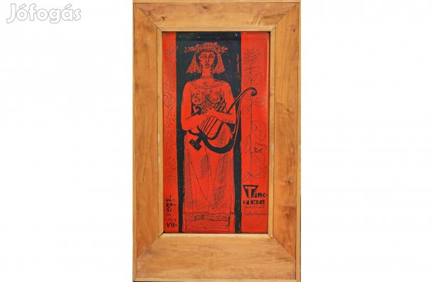Tűzzománc fakerettel Czinke Ferenc művész úrtól 1968-ból "Múzsa"