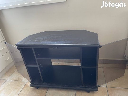 Tv állvány szekrény, üveges, fekete