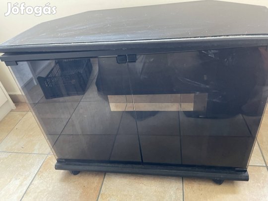Tv állvány szekrény, üveges, fekete