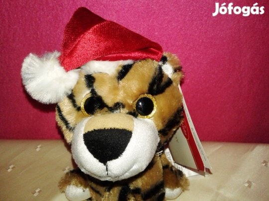 Ty Tigris plüss télapó sapkában 20 cm új cimkés pihe-puha