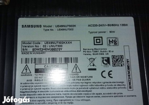 UE49NU7302K LED tv (ívelt) hibás törött UE49NU7302 mainboard elkelt