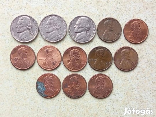 USA 13 db Különböző Érme 1,5 Cents Jefferson Nickel 1964-2000
