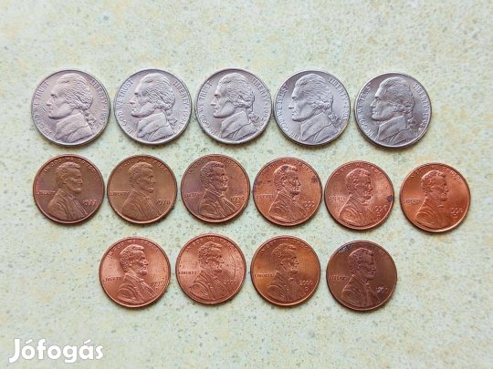 USA 15 db Különböző Érme 1 5 Cents Jefferson Nickel 1977-2003
