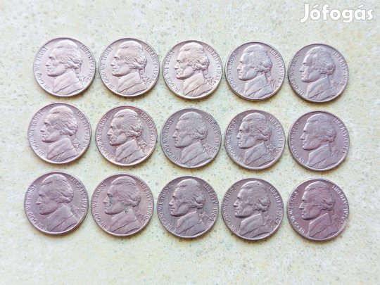 USA 15 db Különböző Érme 5 Cents Jefferson Nickel 1964-1989
