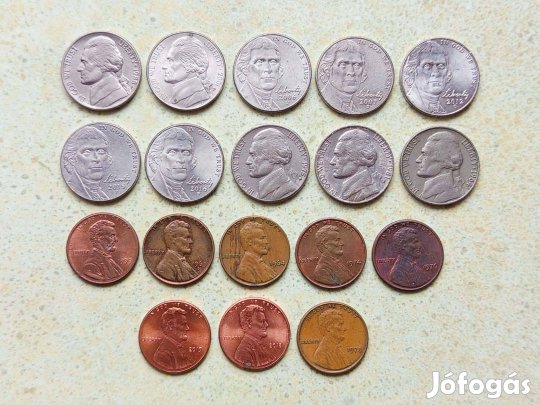USA 18 db Különböző Érme 1 5 Cents Jefferson Nickel 1963-2019