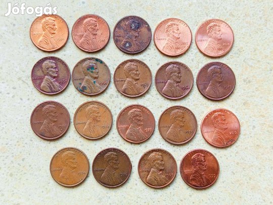 USA 19 db Különböző Érme 1 Cent Lincoln Cent 1963-2019