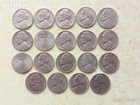 USA 19 db Különböző Érme 5 Cents Jefferson Nickel 1964-2014