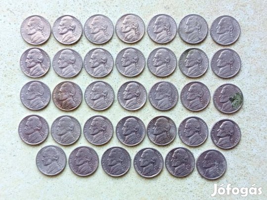 USA 34 db Különböző Érme 5 Cents Jefferson Nickel 1980-1999