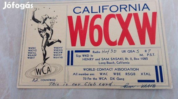 USA Californiai Rádió Telegram lap szép régi db