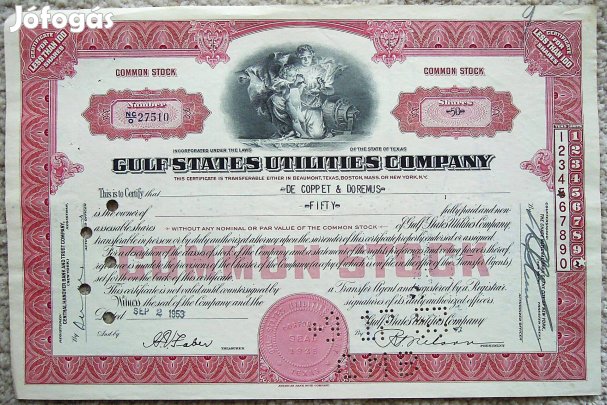 USA retro részvény 1953 Gulf States Utilities Co