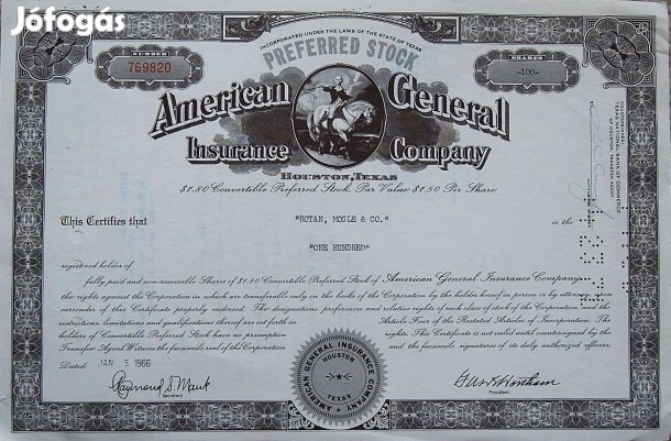 USA retro részvény 1966 American General Insurance Co