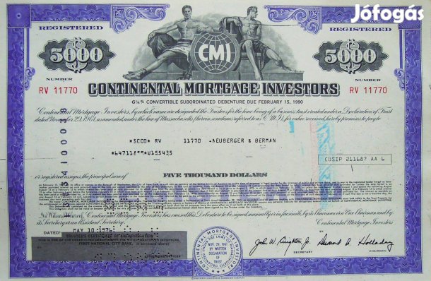 USA retro részvény 1976 Continental Mortgage Investors