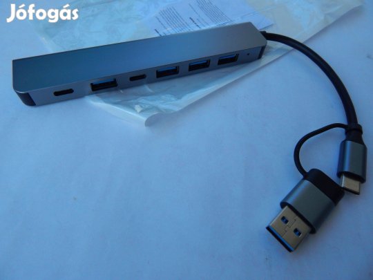 USB Hub 3.0 Elosztó Bővítő Fémházas 7 az 1-ben Új