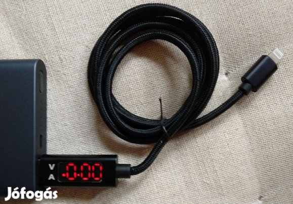 USB kábel feszültség és töltéserősség mérő LED-del (fekete, piros)