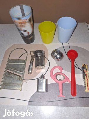 Uborka gyalu, tányér alátét, dugóhúzó, sörnyitó, evőeszköz tartó, tea