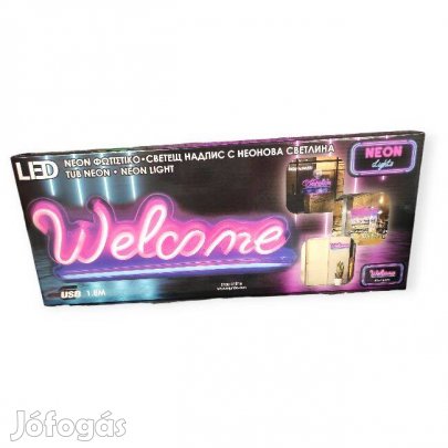 Üdvözöljük neon LED feliratlámpa rózsaszín-kék színben, USB csatlakozá