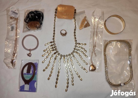 Új 10 darabos bizsu ékszer csomag - arany (karkötő, nyaklánc, gyűrű)