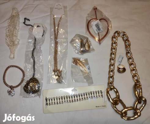 Új 10 darabos ékszer csomag - arany II (karkötő, nyaklánc, gyűrű)