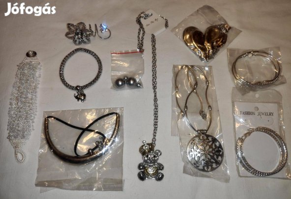 Új 10 darabos ékszer csomag - ezüst (karkötő, nyaklánc, fülbevaló)