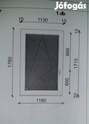 Új 1160x1760mm Nyíló-bukó ablak eladó Kömmerling 76Ad
