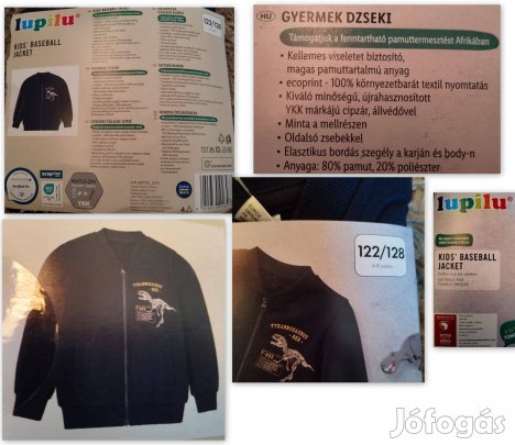 Új 122/128-as lupilu dínós kabát, cipzáras, átmeneti