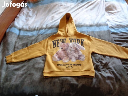 Új 146 os mustárszinű fiú kapucnis pulcsi