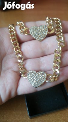 Új 18K aranyozott strassz köves szív mintás ékszer szett 