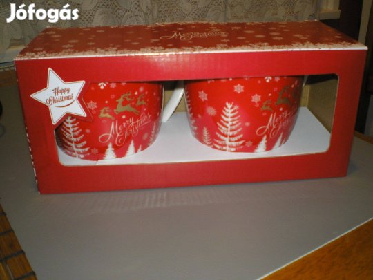 Új 2 db-os karácsonyi bögre szett piros színben