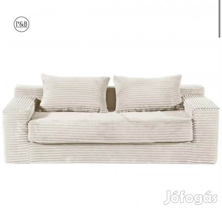 Új 2 személyes szivacs kanapé bézs színben kordbársony