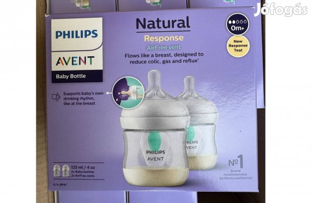 Új 2 x 125 ml Philips Avent Natural Response Baba Cumisüveg Airfree