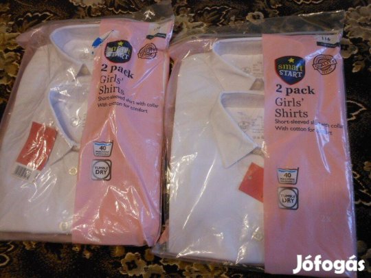 Új 2dbos110és116s csinosrövidujjú fehér gallérosünneplőblúzocska lidl