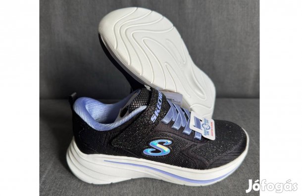Új 30-as Skechers Wave 92 Gyerek Cipő Fekete Lila Lányka Csillámos