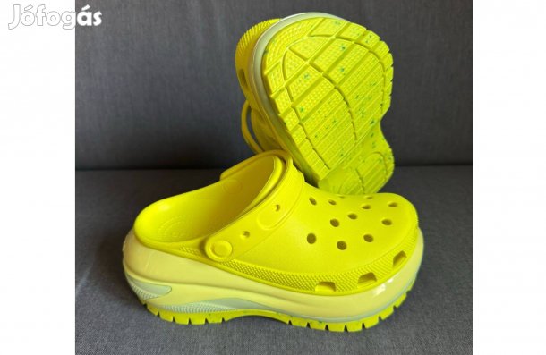 Új 36-37 Crocs Classic Mega Crush Clog Papucs Klumpa Neon Citromsárga