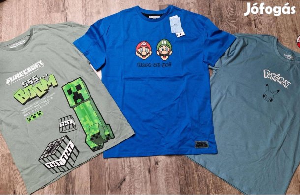 Új 3 db Minecraft, Super Mario, Pokemon fiú póló 170-es