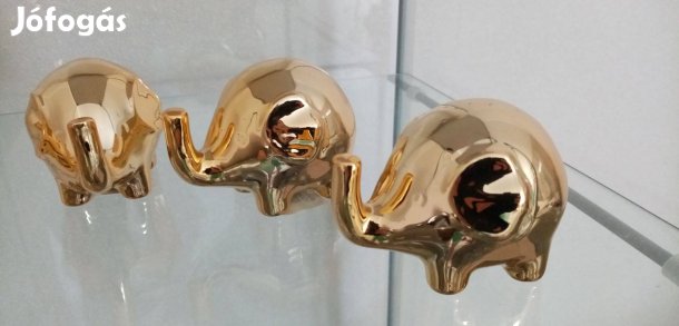 Új 3 db fém mázas kerámia elefánt együtt