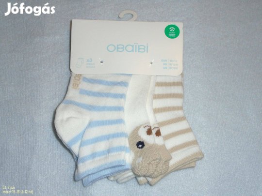 Új 3 pár Obaíbi zokni méret 15-18 (6-12 hó)