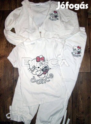 Új 3 részes cicás fehér szabadidő szett - cipzáros felső, póló, nadrág