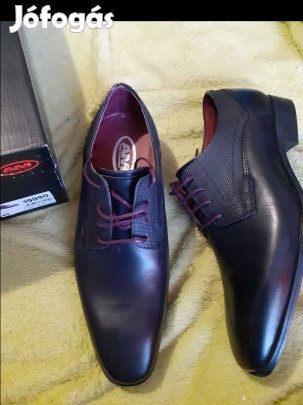 Új 40-es AM férfi bőr fekete alkalmi ünnepi elegáns cipő
