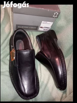 Új 41-es Claudi Conti férfi bőr fekete alkalmi ünnepi elegáns cipő
