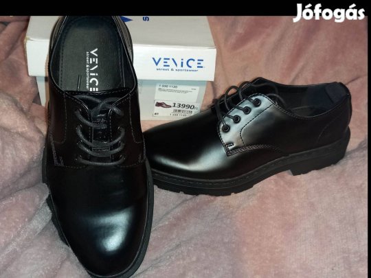 Új 41-es Venice férfi fekete alkalmi ünnepi elegáns cipő 10900ft