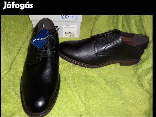 Új 45-ös bőr Venice fekete alkalmi ünnepi elegáns cipő 11900ft