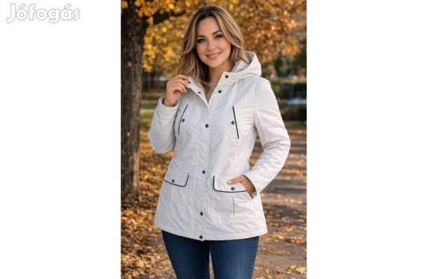 Új 48-50-es vízálló női dzseki kapucnival őszi/téli fehér kabát