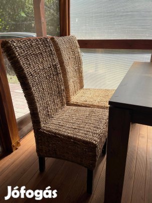 Új 4 darab Jysk torrig étkezőszék természetes banánlevél rattan székek