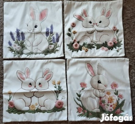 Új 4 db húsvét díszpárnahuzat szett, cipzár, 45x45 cm, 01